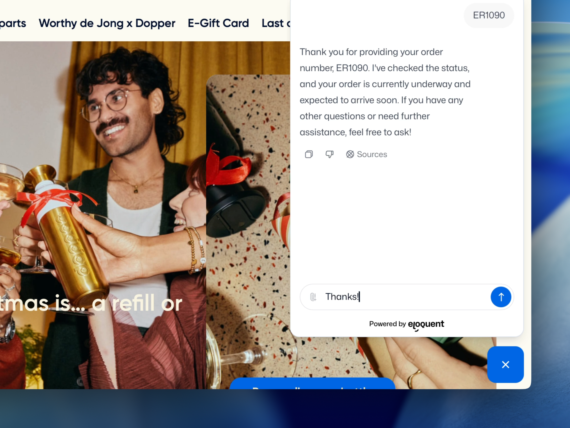A users asks an AI chatbot for an order status on a Wordpress website