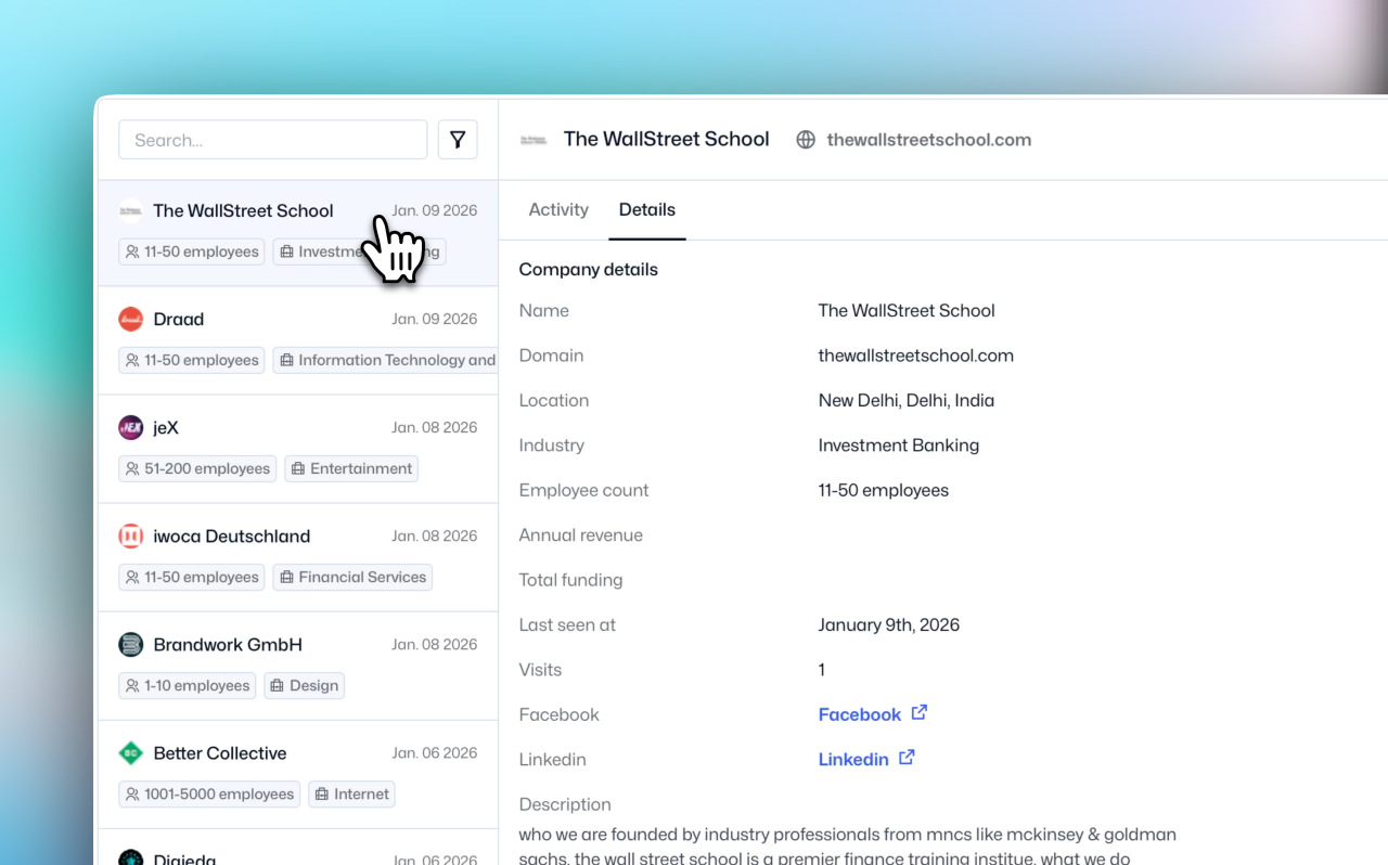 Laat de details van een B2B lead zien in de Eloquent software